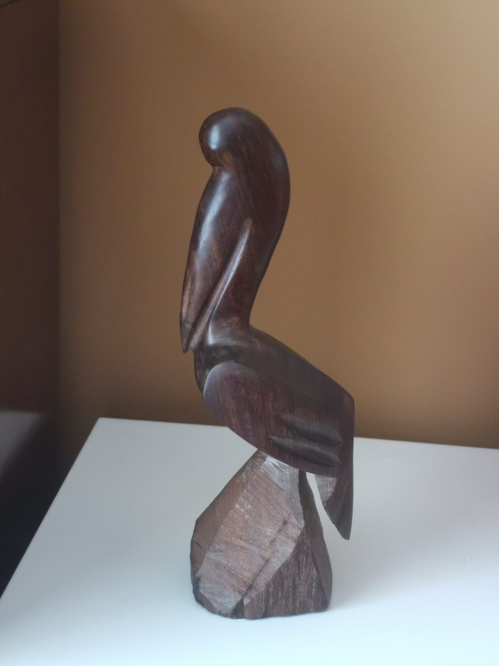 Hand-Carved Ironwood Pelican Sculpture - Dark Brown